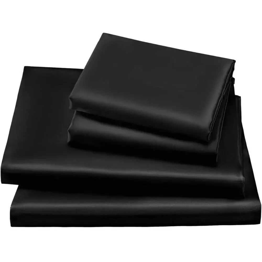 NWT Gorgeous Honeymoon Queen Black Luxury Soft Shiny Smooth Satin 4 pc Sheet Set